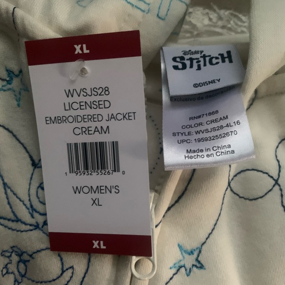 Women’s Disney’s Stitch Cream & Blue Fully Zippered, Hooded Sweatshirt. Size XL - Picture 7 of 7